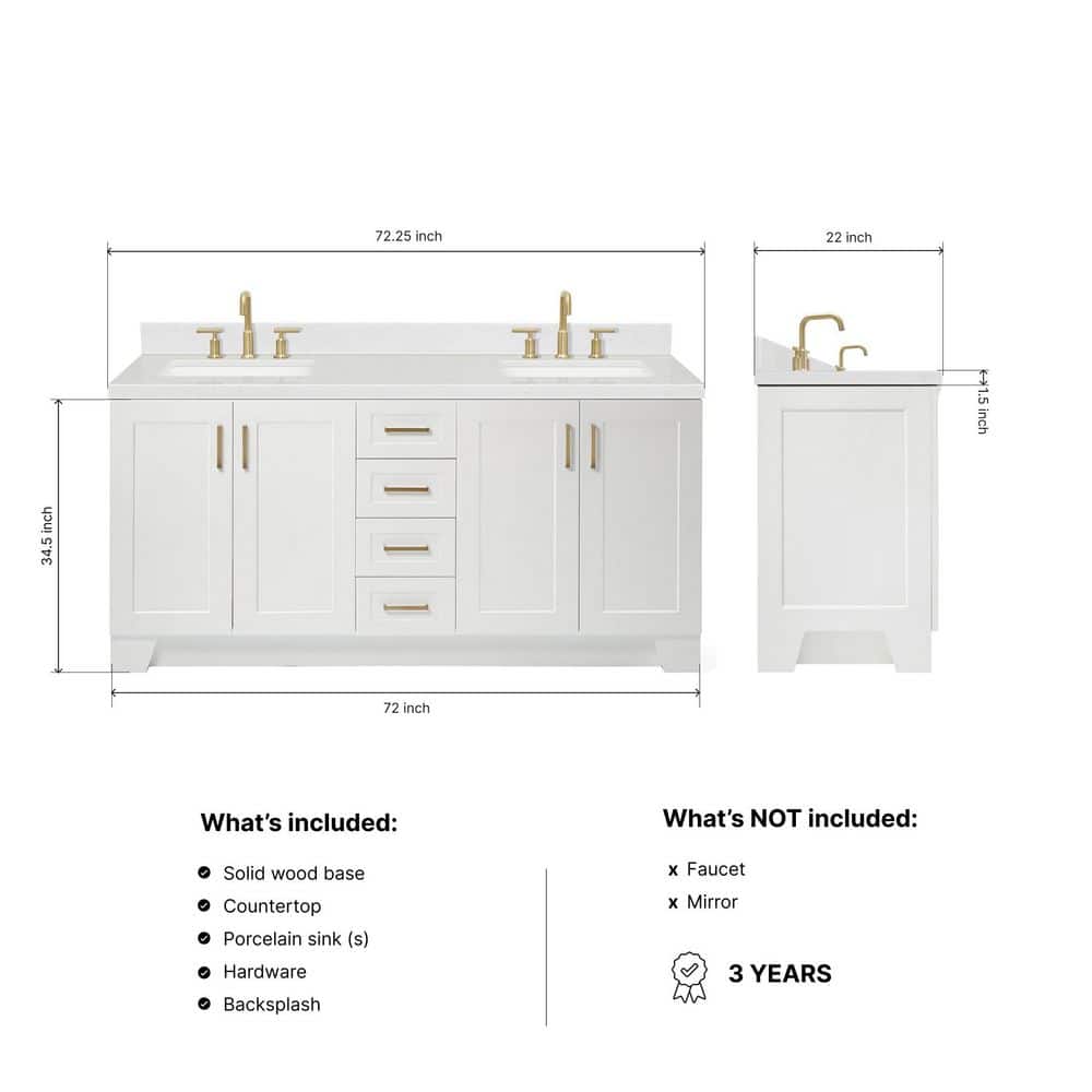 White Double Freestanding Bathroom Vanity with Quartz Top
