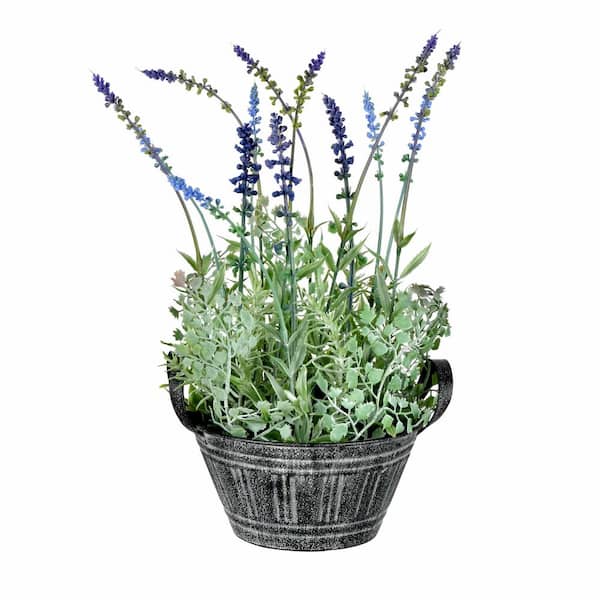 Vickerman 14 .5 in Artificial Lavender in Galvanized Pot.