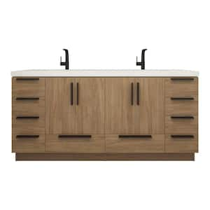 Carla 71 in. W x 20 in. D x 35 in. H Double Sink Freestanding Bath Vanity in Dark French Oak with White Acrylic Top