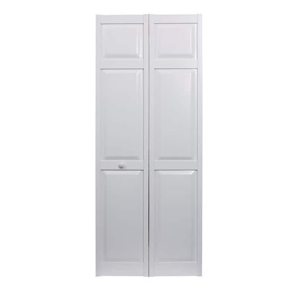 32 in. x 80 in. Seabrooke 6-Panel Raised Panel White Hollow Core PVC Vinyl Interior Bi-Fold Door