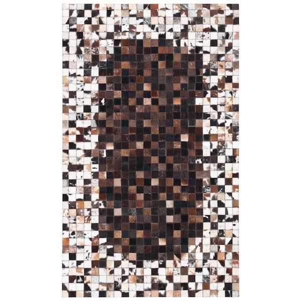 Studio Leather Beige Brown Doormat 3 ft. x 5 ft. Plaid Area Rug