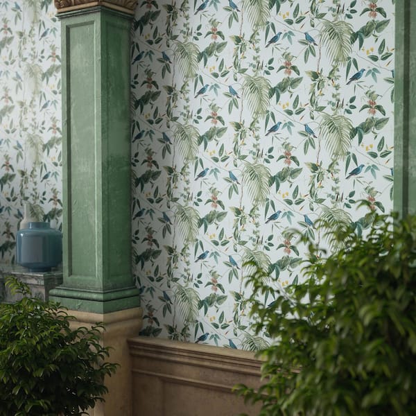 Nanette Light Blue Tropical Garden Wallpaper Sample