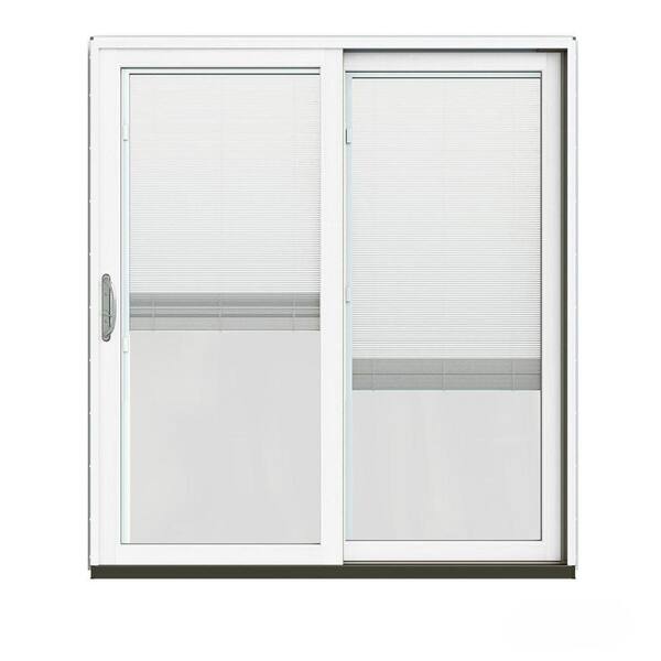 JELD-WEN 72 in. x 80 in. W-2500 Contemporary Vanilla Clad Wood Right-Hand Full Lite Sliding Patio Door w/White Paint Interior
