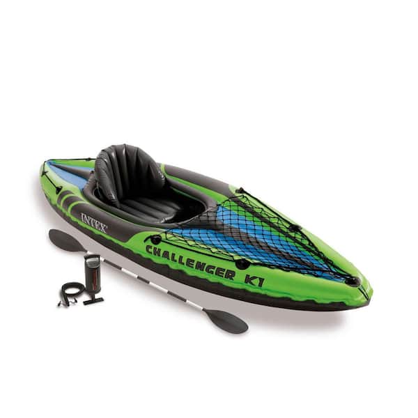 Intex Challenger K1 1-Person Inflatable Sporty Kayak + Oars And Pump