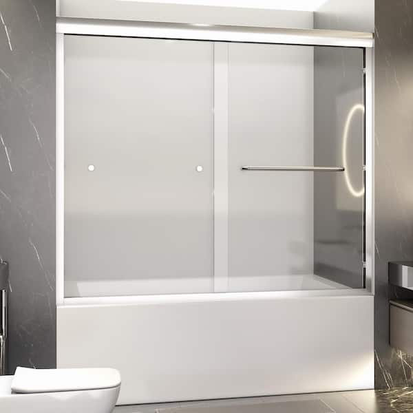 Magic Home 60 in. W x 58 in. H Bypass Sliding Semi Frameless Tub Door in Chrome