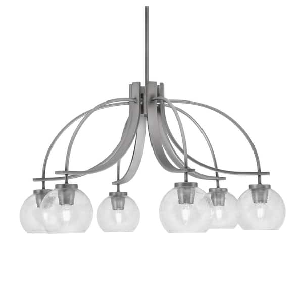 Unbranded Olympia 16.75 in. 6-Light Graphite Downlight Chandelier Clear Bubble Glass Shade