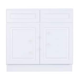 LaPort Assembled 36x34.5x24 in. Sink Base Cabinet with 2 Doors and 2 Decoration Drawer Faces in Classic White