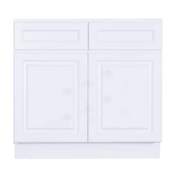 LIFEART CABINETRY LaPort Assembled 36x34.5x24 in. Sink Base Cabinet with 2 Doors and 2 Decoration Drawer Faces in Classic White