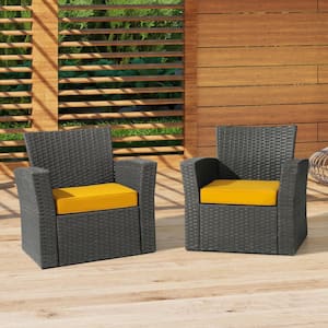 Fading Free 20 in. W. x 19.5 in. x 4 in. Yellow Outdoor Patio Thick Square Lounge Chair Seat Cushion with Ties 2-Pack