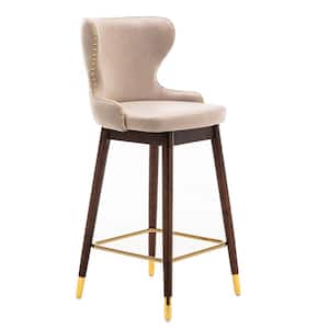42.1 in.Beige Low Back Wood Tufted Gold Nailhead Trim Bar Stool with Faux Leather Seat (Set of 2)
