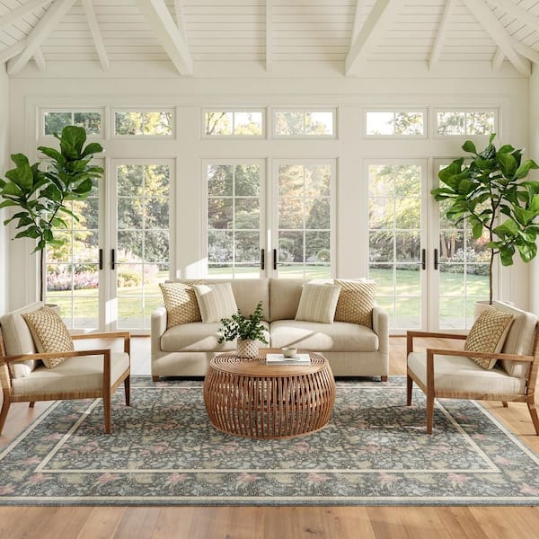 Botanical Washables Charcoal Multicolor 8 ft. x 10 ft. Floral Contemporary Area Rug