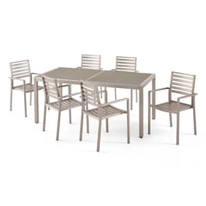 Cape Coral 30 in. Silver 7-Piece Metal Rectangular Outdoor Dining Set