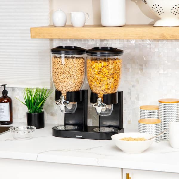 1 Piece Double Cereal Dispenser for Countertop Rotating Dry Food Dispenser Black