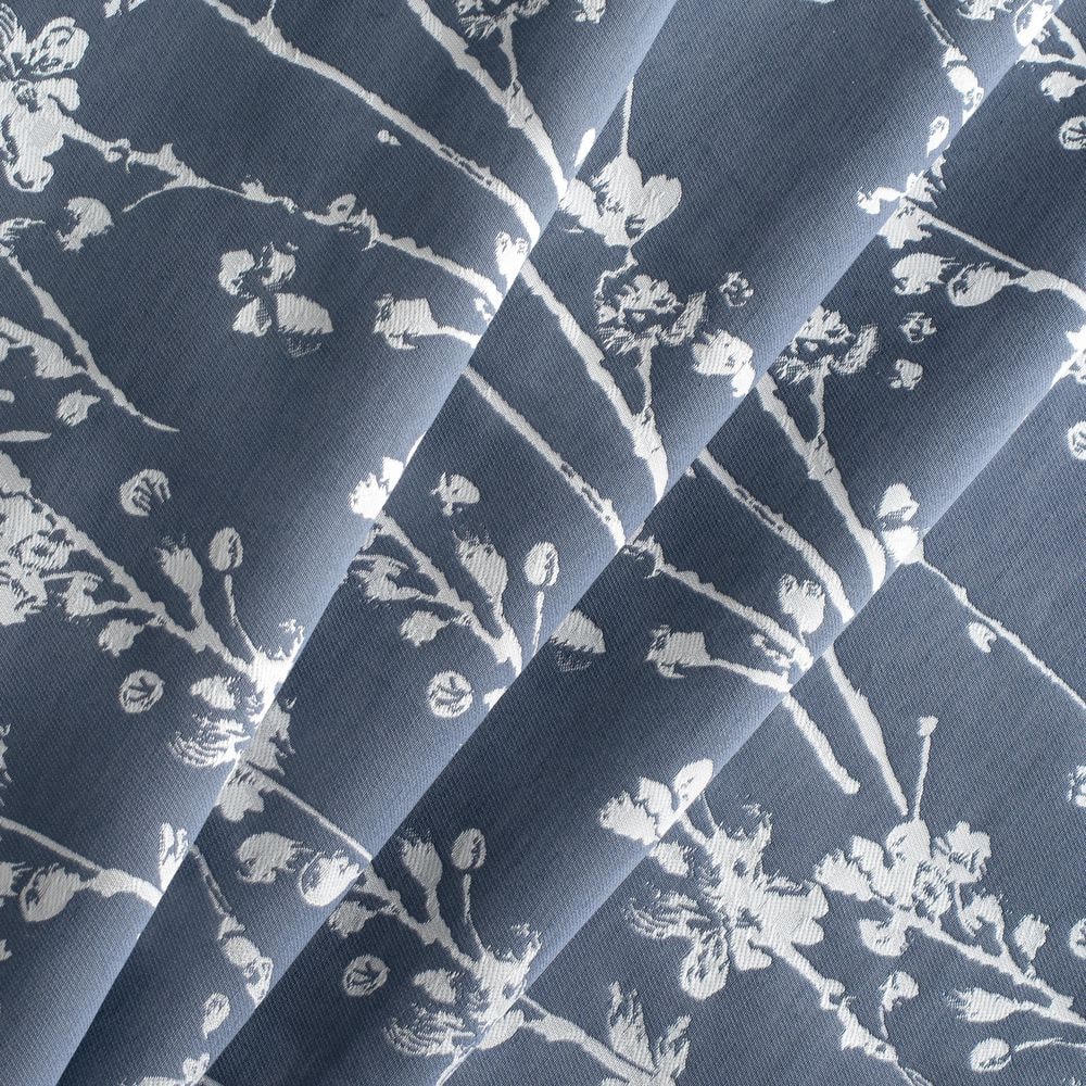 Cobalt Floral Polyester Room-Darkening Grommet Curtain Panel