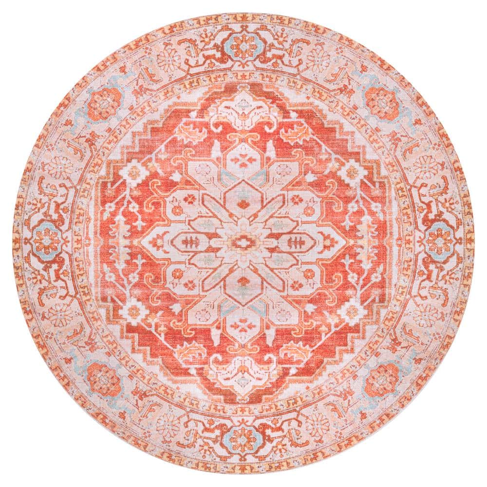 Asa Ornate Orange/Cream 6 ft. Medallion Machine-Washable Round Area Rug price history on PriceWatchPro