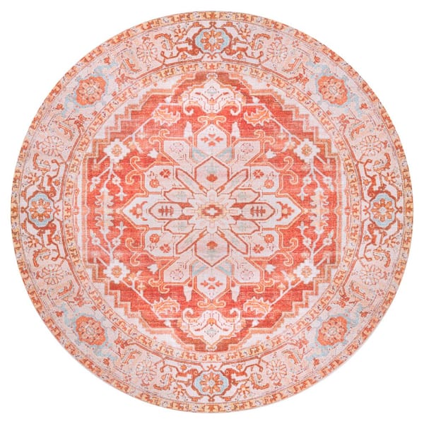 Asa Ornate Orange/Cream 6 ft. Medallion Machine-Washable Round Area Rug