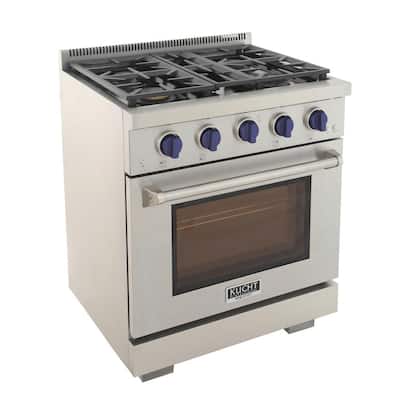 Professional 30 in. 4.2 cu.ft. Propane Gas Range with Power Burner, Convection Oven in Stainless Steel with Blue Knobs