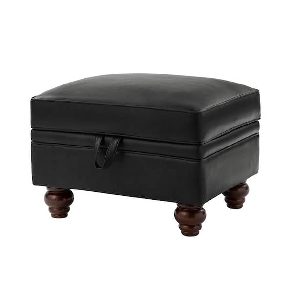 JAYDEN CREATION Adrian Black Faux Leather 27"W Transitional Lift-up Top Leather Ottoman