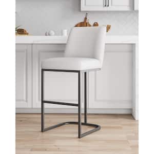 Serena Modern 29.13 in. White Metal Bar Stool with Leatherette Upholstered Seat