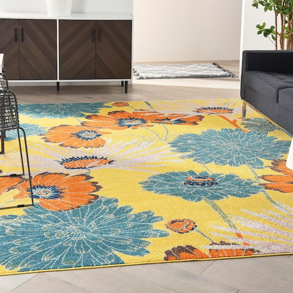 Allur Yellow Multicolor 8 ft. x 10 ft. Floral Medallion Area Rug