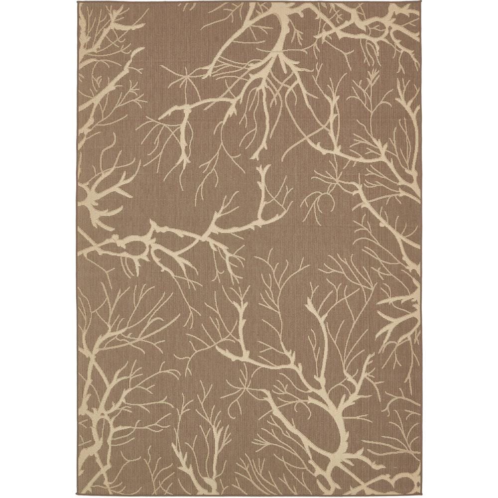 Brown and Beige Rectangular Synthetic Outdoor Area Rug