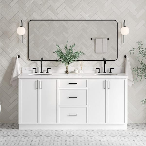 ARIEL Kelly 72.25 in. W x 22 in. D x 36 in. H Double Sink Bath Vanity in White with Carrara White Quartz Top