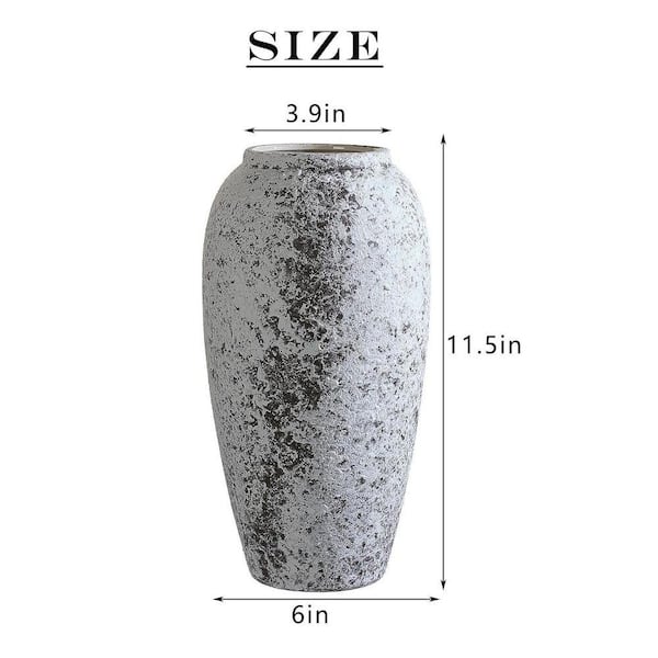 11.5 in. Gray Ceramic Rustic Large Vase, Vintage Floor Tall Flower