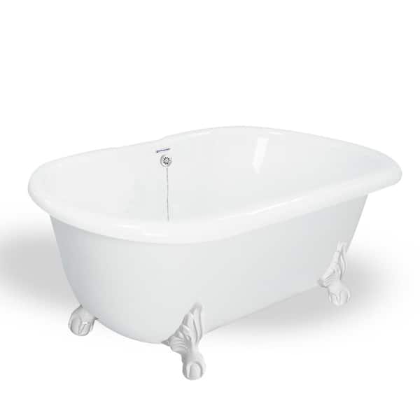 American Bath Factory 70 in. AcraStone Double Clawfoot Non-Whirlpool Bathtub and Feet in White