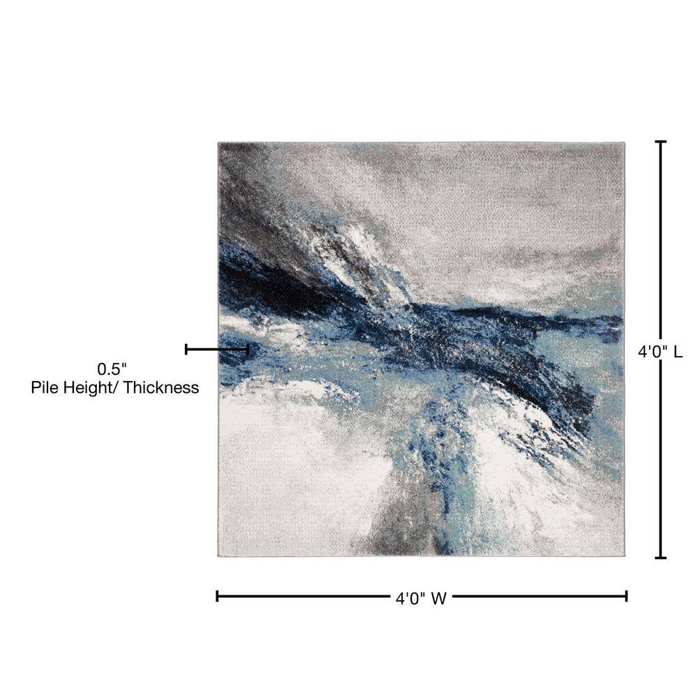 Galaxy Collection Blue and Grey Abstract Square Rug