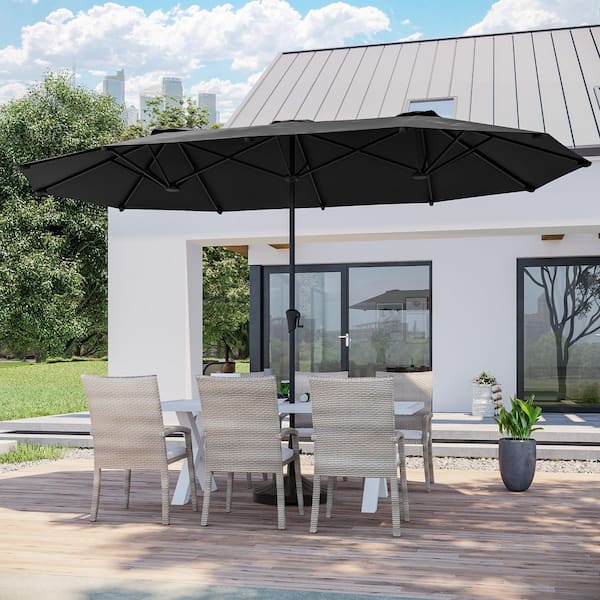 13 x 7.2 ft. Steel Double-Sided Market Patio Umbrella with Large Canopy Outdoor Table Umbrella in Black