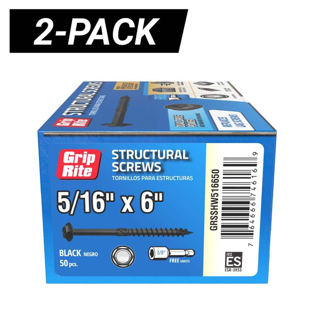 2-Pack 5/16 in. x 6 in. Hex Drive Hex Head Structural Screws 50 per Box/100-Piece price history on PriceWatchPro