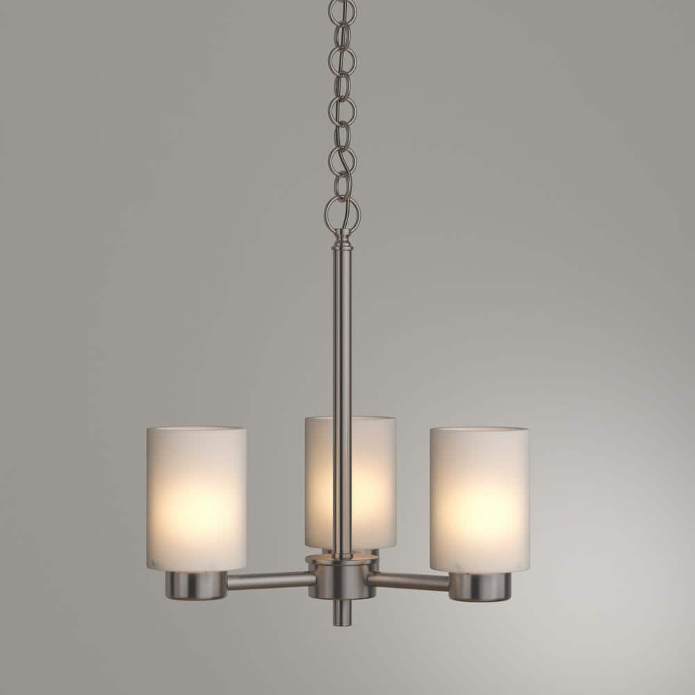 Sylvestre Brushed Nickel 3-Light Chandelier with Frosted Glass