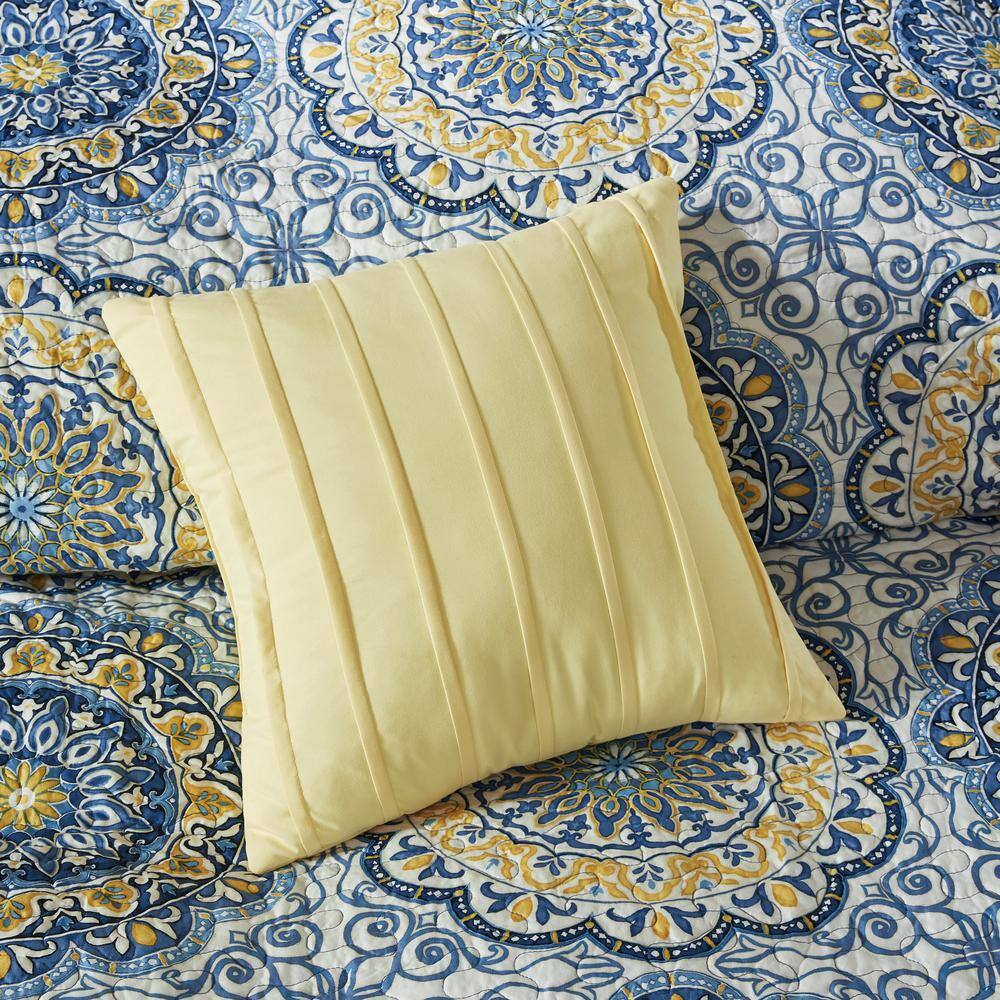 Blue and Yellow Bohemian Reversible Queen Quilt Set
