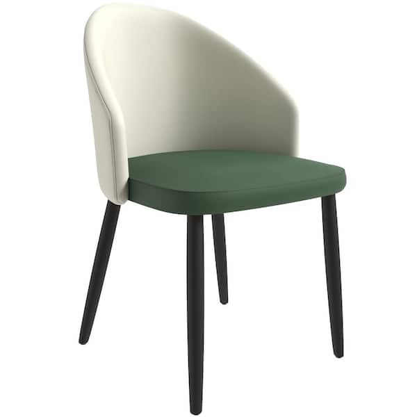 Leisuremod Paradiso Modern Dining Chairs Fabric Seat Curved Back in Black Solid Wood Legs Contemporary Side Chairs in Taupe/Green