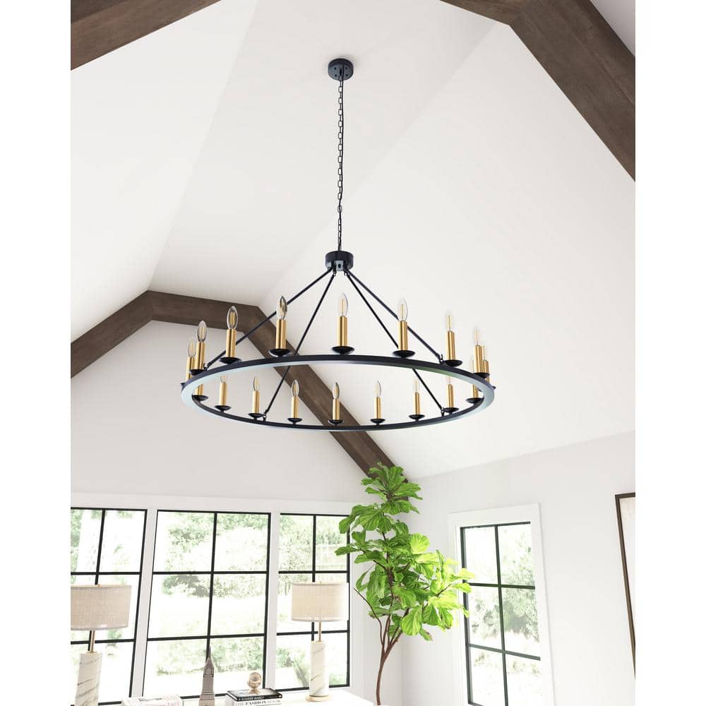 18-Light Black Candle Style Wagon Wheel Chandelier