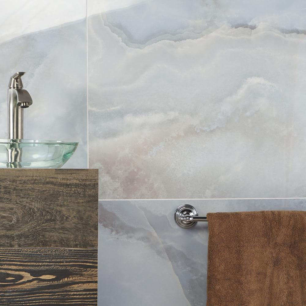 Bijou 24" x 48" Gray Polished Porcelain Marble Look Tile