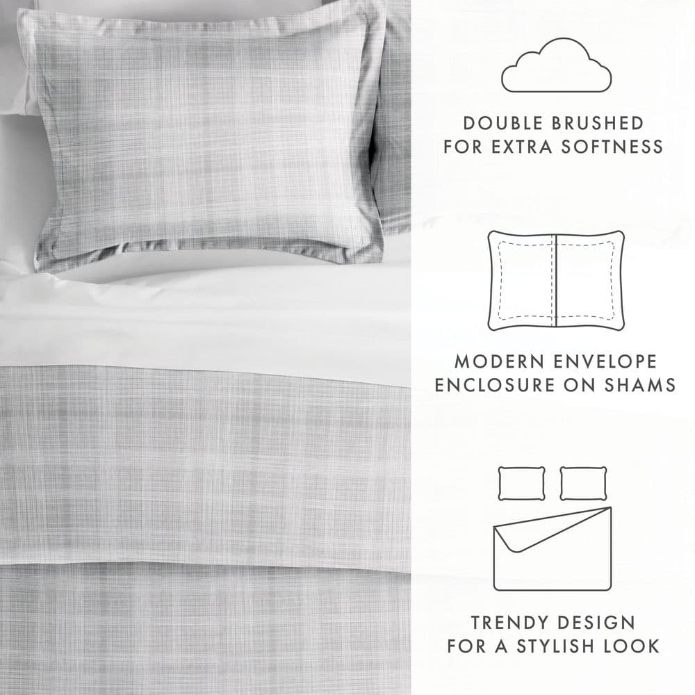 Gray Twin/Twin XL Microfiber Thatch Pattern Duvet Cover Set