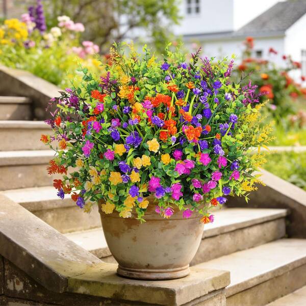 13.4 in. Multi-colored Outdoor Artificial Shrubs Flowers Fake Silk