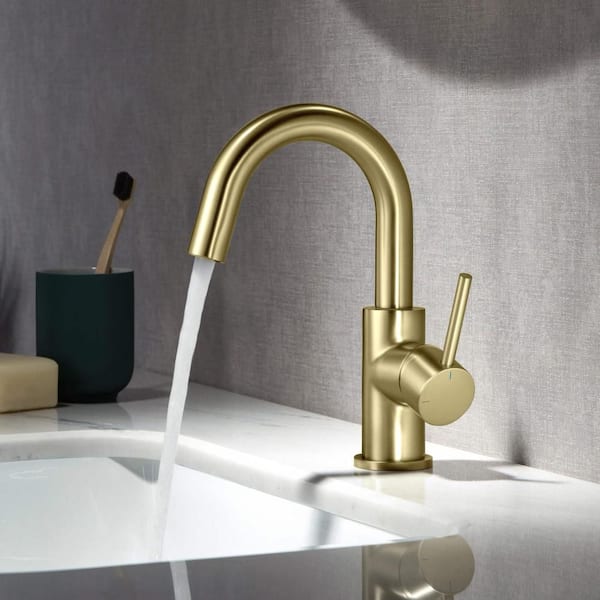 Single Hole Circular Single Handle High-Arc Bathroom Sink Faucet in Brushed Gold