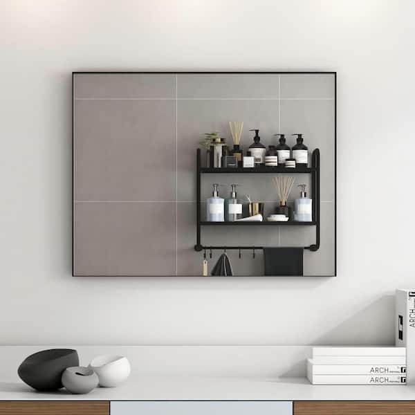 TOOLKISS 36 in. W x 28 in. H Rectangular Aluminum Framed Wall Bathroom Vanity Mirror in Black