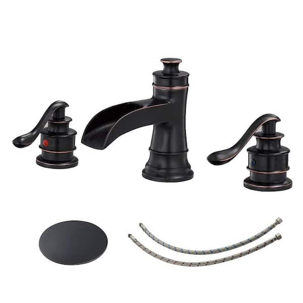 Unbranded Widespread 8 In. Double Handle Bathroom Faucet,Bathroom Faucets for Sink 3 Hole with Drain Assembly in Oil Rubbed Bronze
