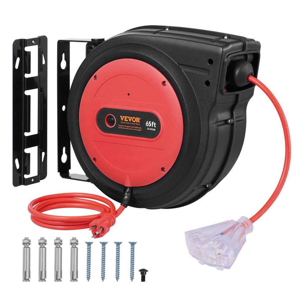 65 ft. 12/3 15 Amp Red Retractable Extension Cord Reel Heavy-Duty Retractable Power Cord with Lighted Triple Tap Outlet price history on PriceWatchPro
