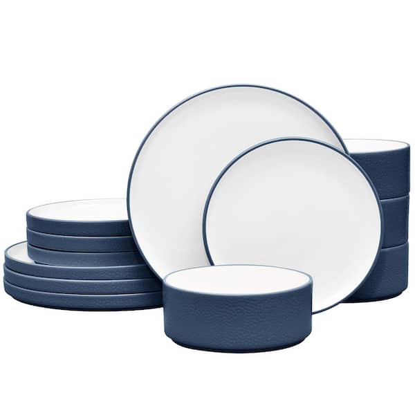 Colortex Stone Blue Porcelain 12-Piece Dinnerware Set, Service for 4