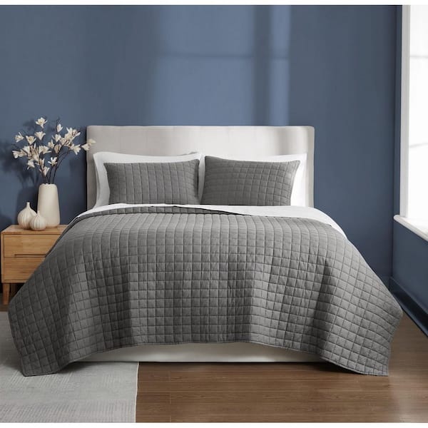 Essential 2-Piece Grey Solid Cotton Twin/Twin XL Quilt Set