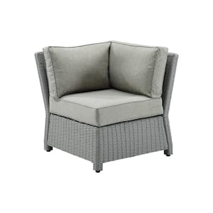 Bradenton Gray Wicker Corner Outdoor Sectional Chair with Gray Cushion