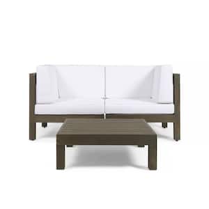 Brava Grey 3-Piece Acacia Wood Patio Conversation Set with White Cushions