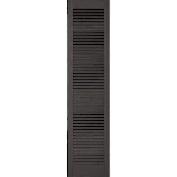 Ekena Millwork 14-1/2 in. x 57 in. Lifetime Vinyl Custom Straight Top All Open Louvered Shutters Pair Tuxedo Grey