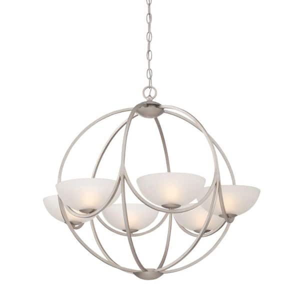 Eurofase Carlucci 6-Light Linear Silver Chandelier with Ivory White Shade