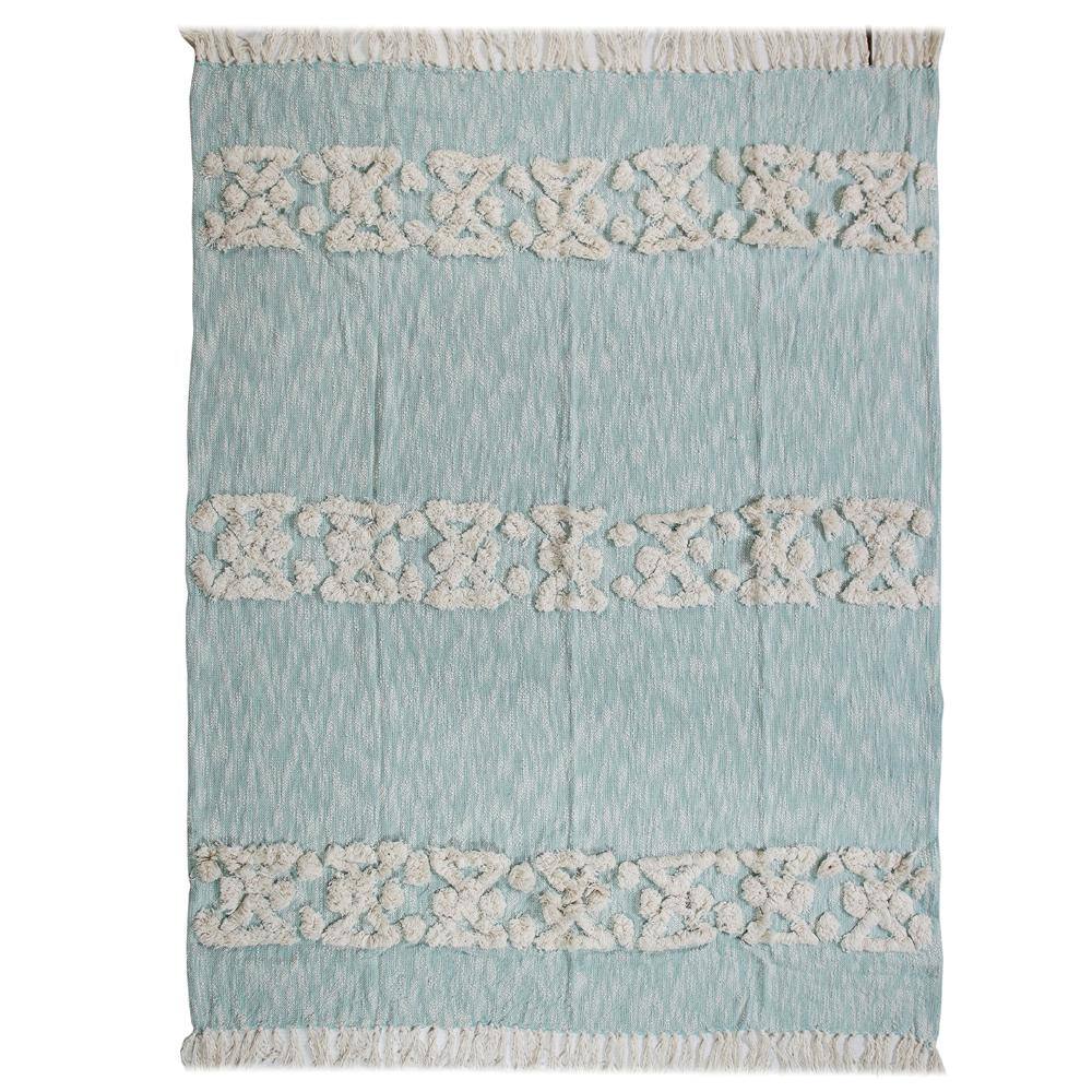Sky Blue and White Organic Cotton Knitted Throw Blanket, 50" x 60"