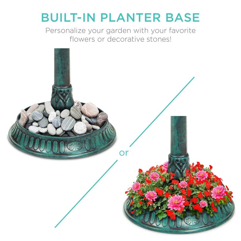 Green Solar-Powered Bird Bath Fountain with Planter Base